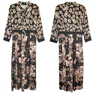 Dalia MacPhee Floral Pleated Tie Neck Maxi Dress